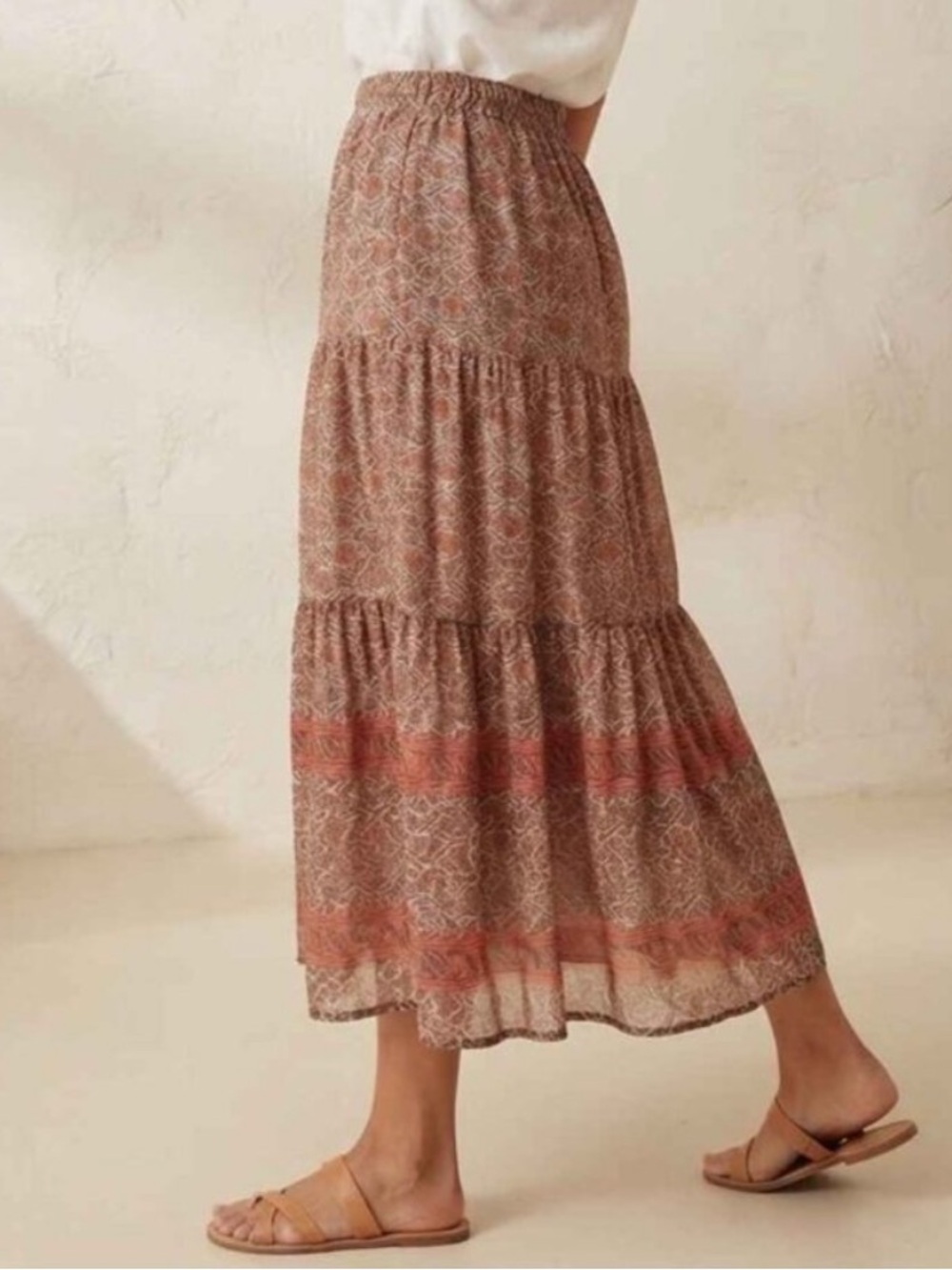 Maison 123 Paris Women's Brown Floral Tiered Midi Skirt Size 40 - 39703